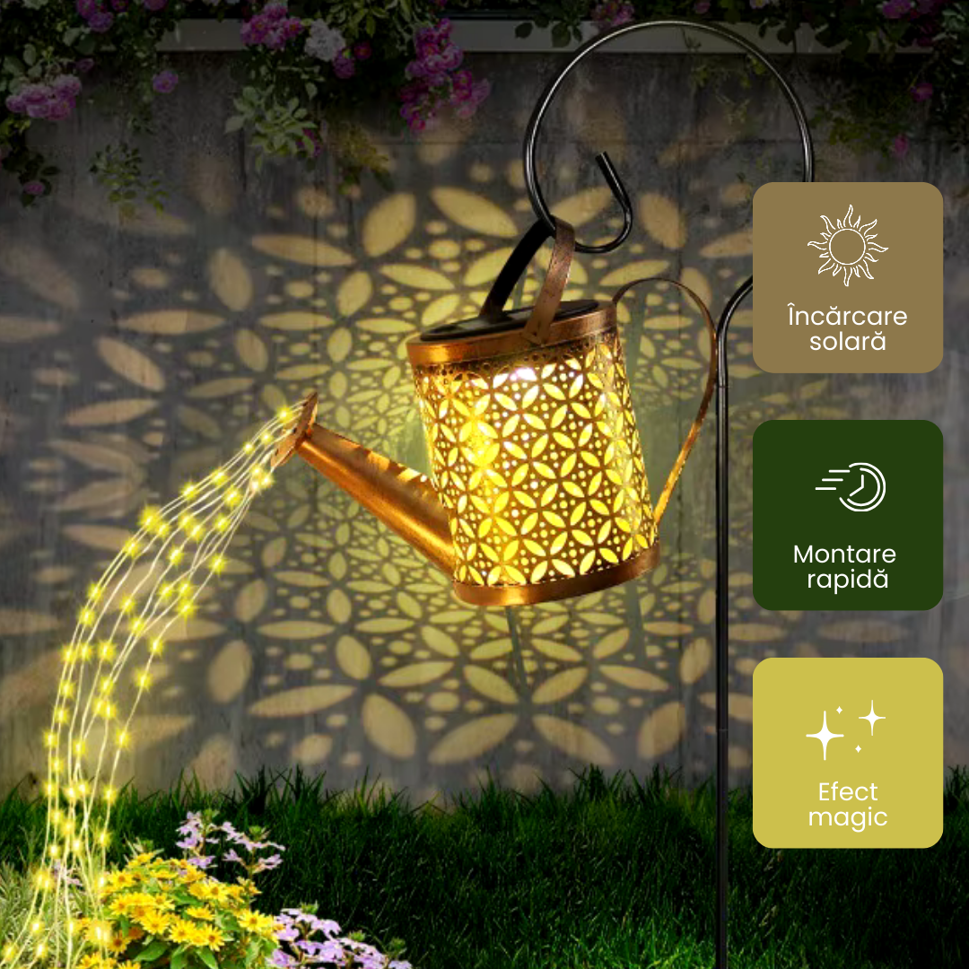 Lampă Solară LED Tip Stropitoare, Fier Forjat, Design Retro, Proiectie Lumină Caldă, 80cm