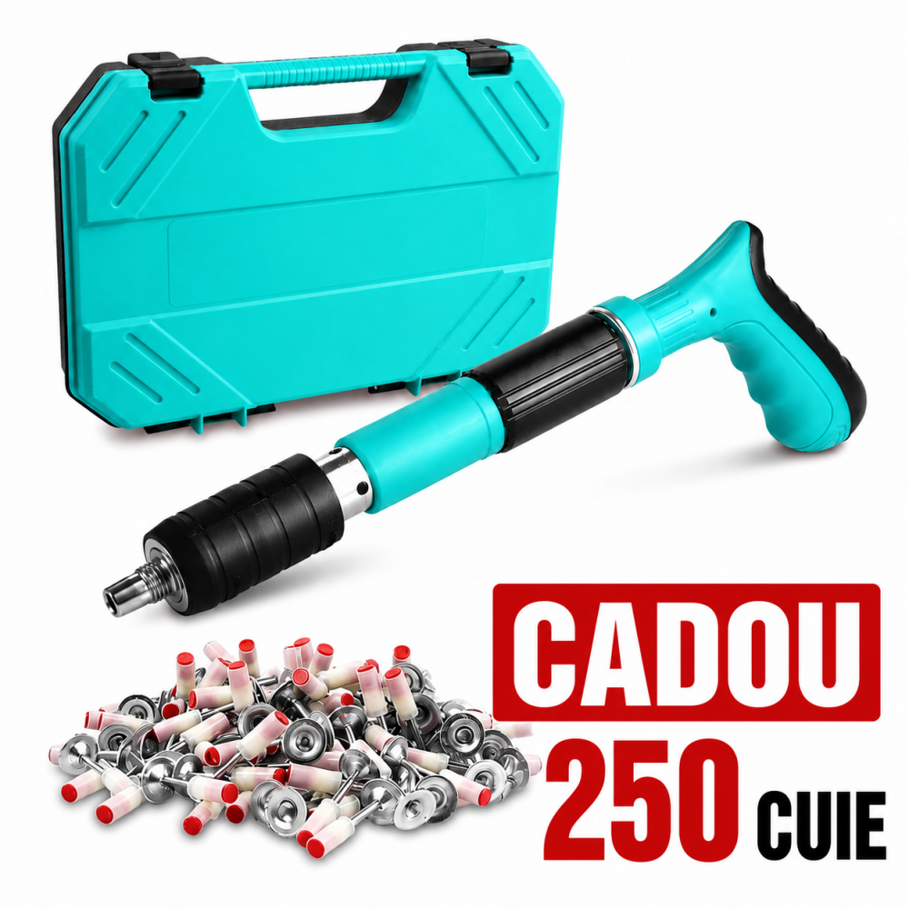 Kit pistol manual pentru fixare nituri/ cuie, Accesorii + 250 Cuie CADOU