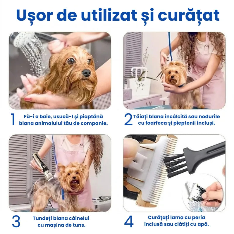 Kit Profesional de Tuns Caini si Pisici – Silențios + 10 Accesorii