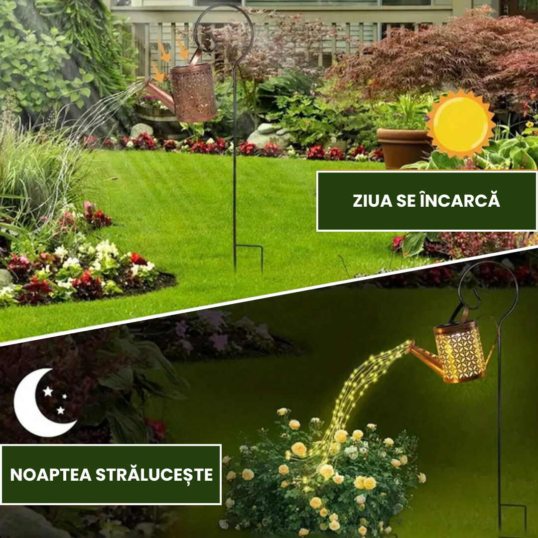 Lampă Solară LED Tip Stropitoare, Fier Forjat, Design Retro, Proiectie Lumină Caldă, 80cm
