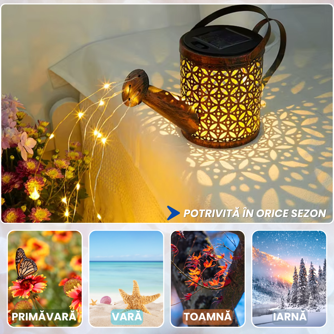 Lampă Solară LED Tip Stropitoare, Fier Forjat, Design Retro, Proiectie Lumină Caldă, 80cm