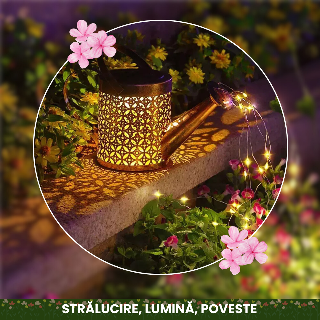 Lampă Solară LED Tip Stropitoare, Fier Forjat, Design Retro, Proiectie Lumină Caldă, 80cm