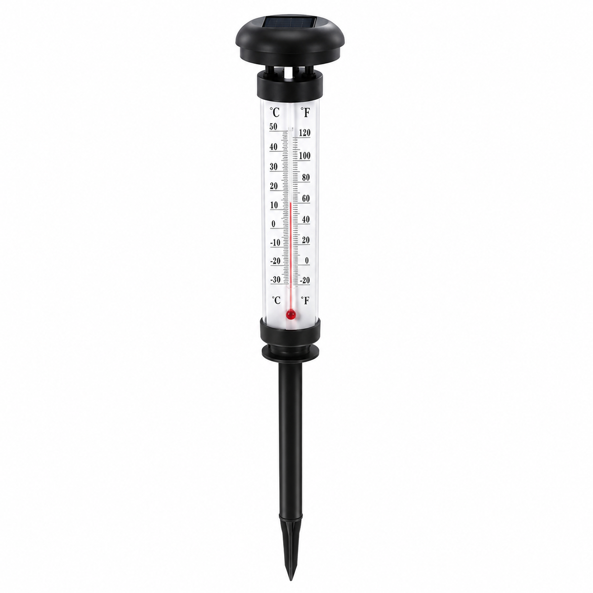 Set 2 Termometre Solare de Gradina cu Lampa LED, Afisaj Dual Celsius/Fahrenheit, Aprindere Automata, Incarcare Solara, T