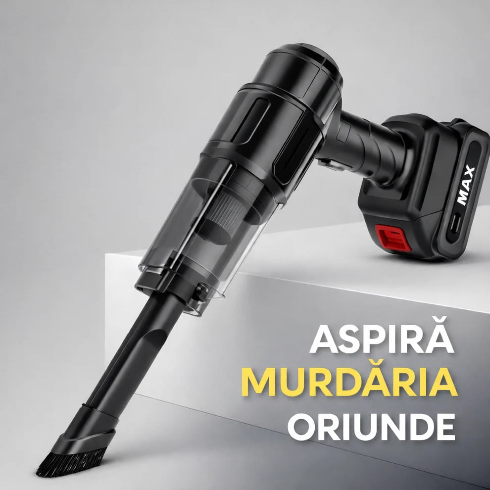 Aspirator Auto OKBOONS™ 6 in 1 Fara Fir, pentru Casa, Masina, Calculator, Birou, Putere 150W, Eficienta Mare, Functii de Aspirare, Suflare, Vidare, Filtru HEPA, Perie Detailing
