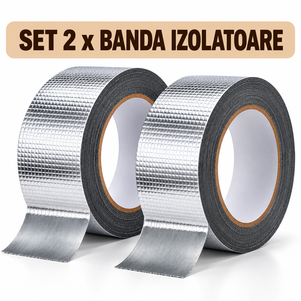 2 x Banda Izolatoare Din Aluminiu cu Aderență Puternică Pentru Pentru Reparații, Fisuri Și Scurgeri, 5 Metri