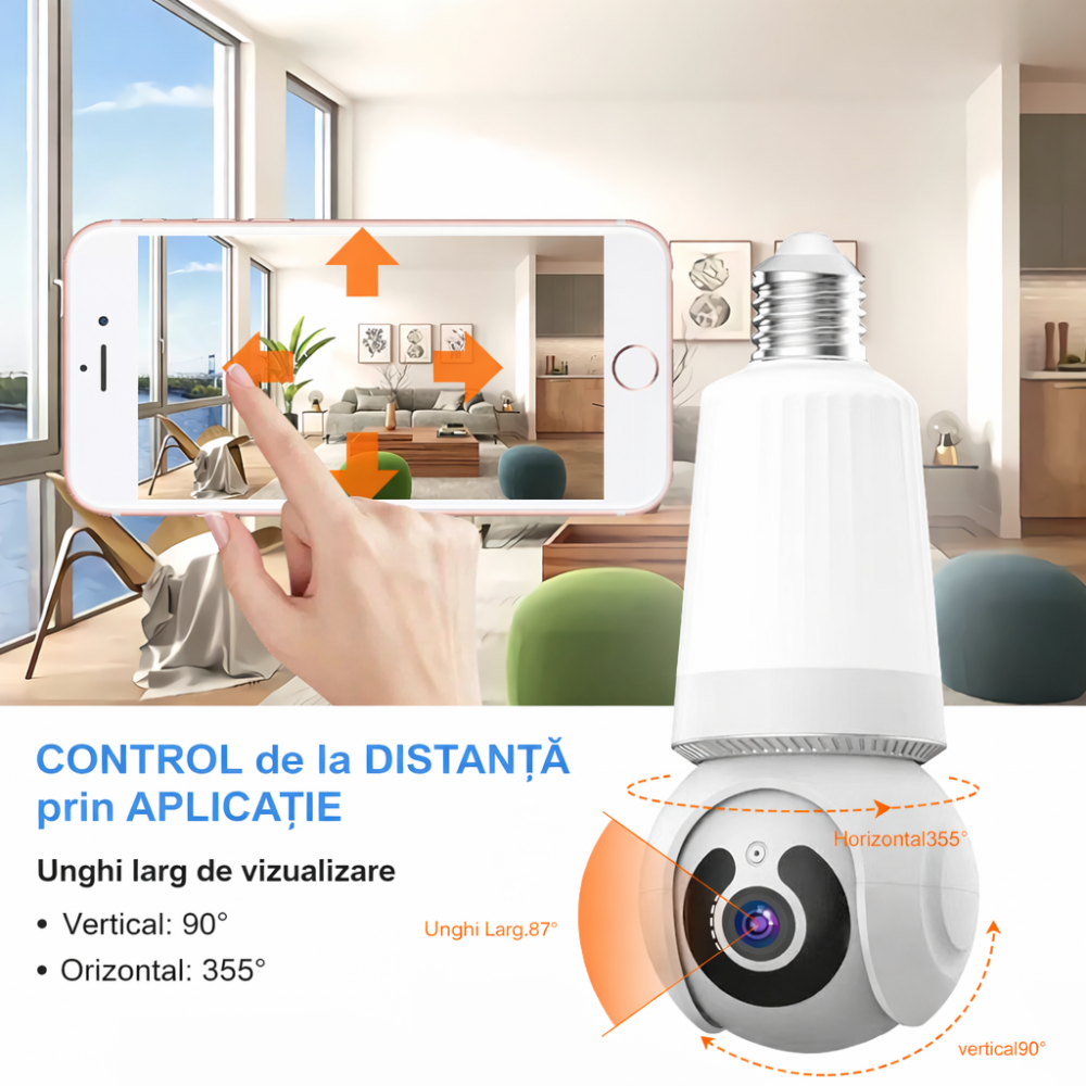 Camera De Supraveghere Tip Bec, Aplicatie V380PRO, 3MP, HD, Senzor Detectie Miscare, Rotativa, Infrarosu, Comunicare Bidirectionala