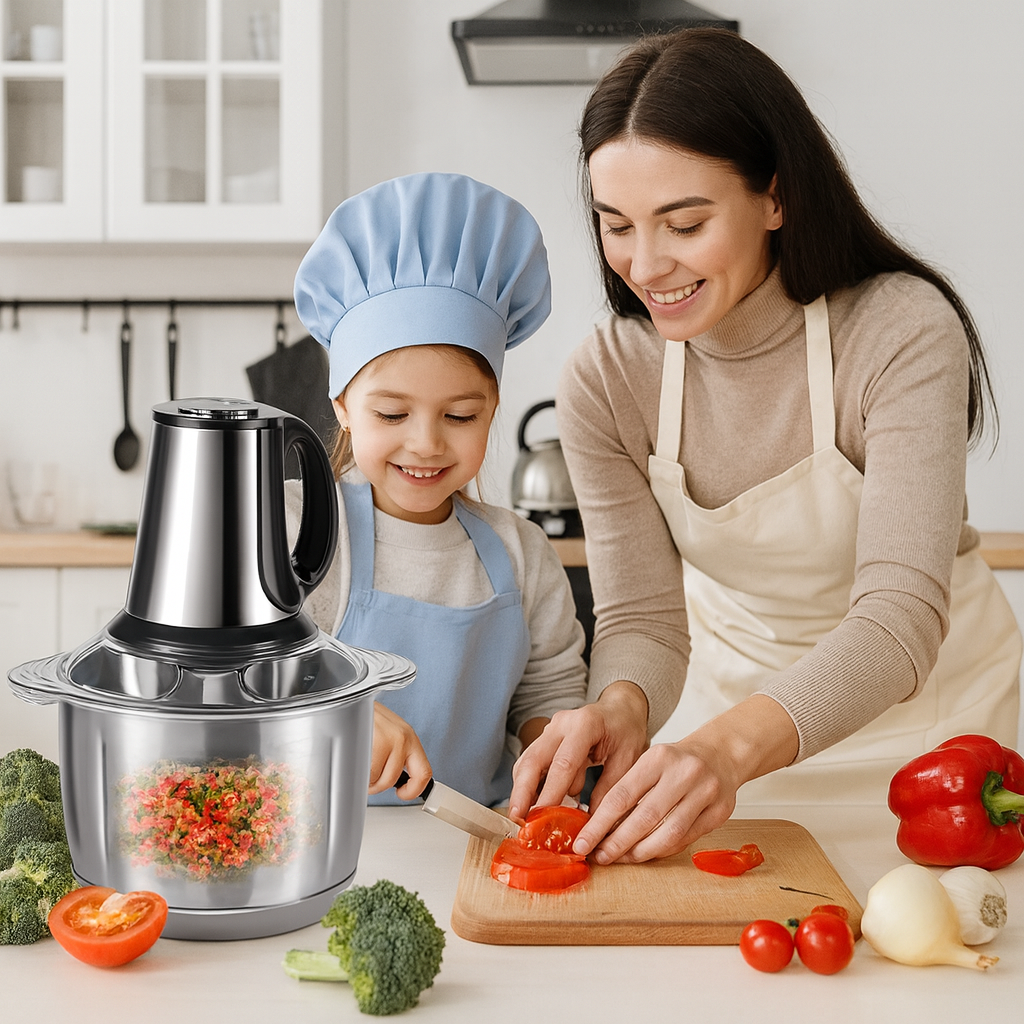 Tocator electric carne si legume, 5 lame inox, 3 viteze, capacitate 5L, bol inox, 1000W