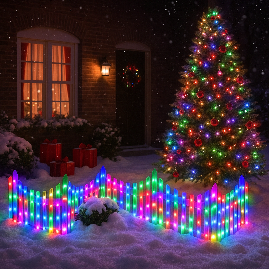 Gard decorativ cu led-uri pentru interior sau exterior, Interconectabil, 2.80m lungime, 8 moduri de iluminare, 220W, Lum