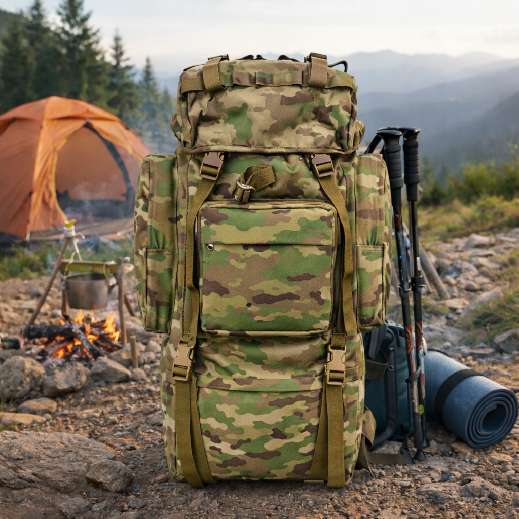 Rucsac Drumetie XXL, 80L, 75x35x30CM, Impermeabil, CAMUFLAJ