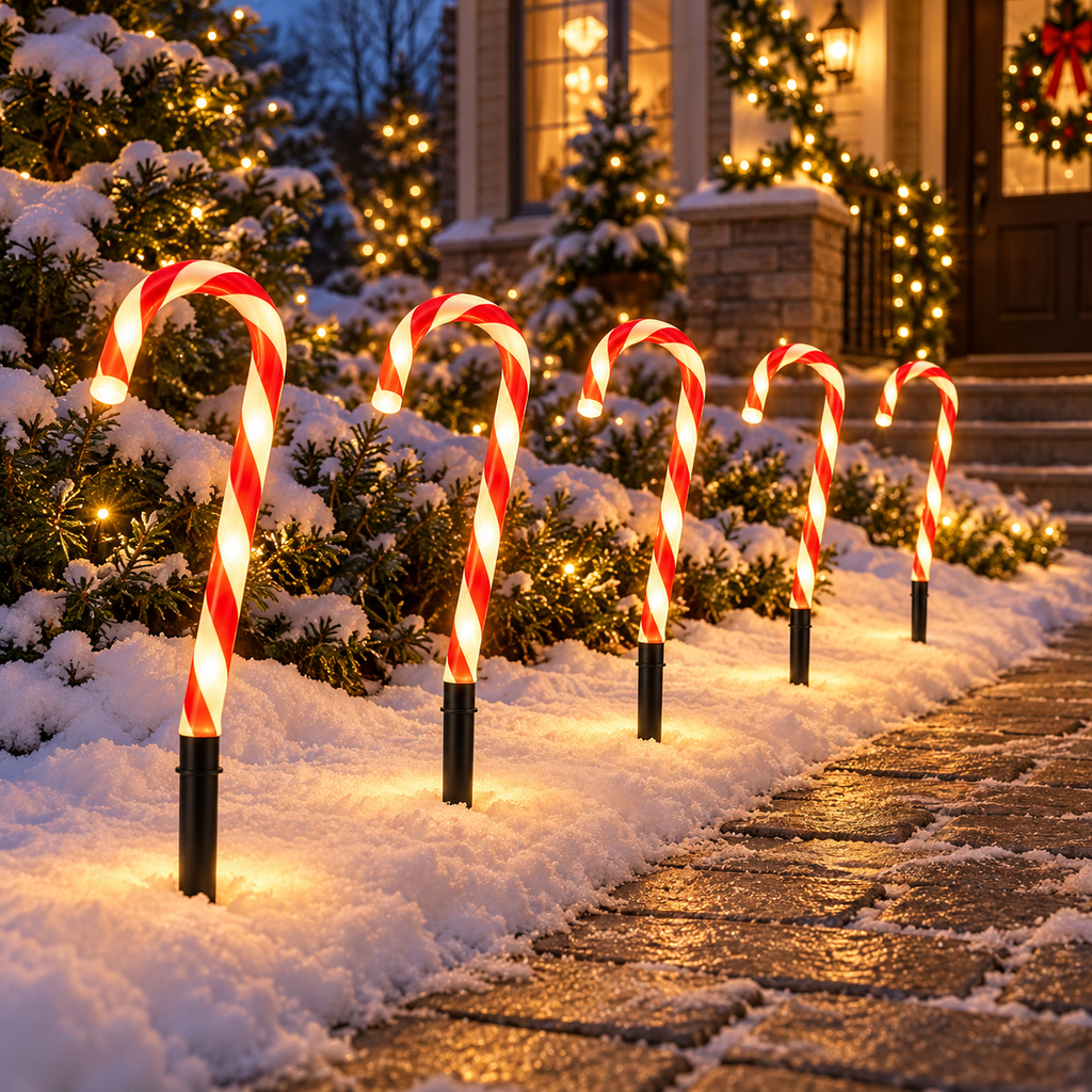 Set 5 Acadele decorative luminoase cu incarcare solara, 40 cm, Alb Cald