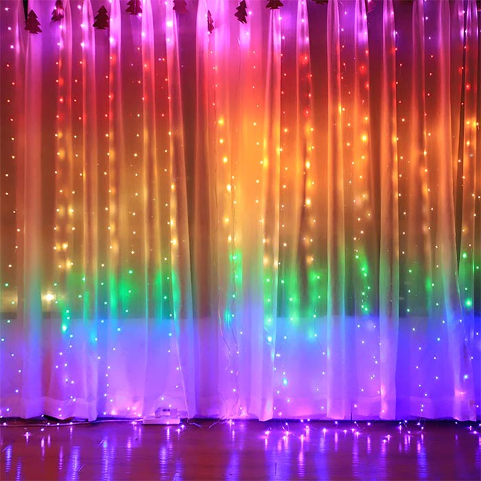 Instalatie decorativa cu telecomanda, Tip Perdea Luminoasa cu fir de cupru, 3m X 3m, 300 LED, 8 Moduri, Multicolor