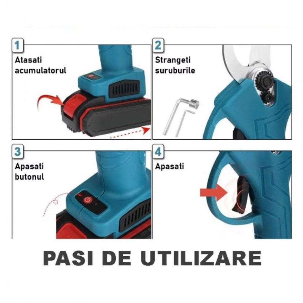 Foarfeca Electrica de Gradina OKBOONS™, 48V, 2 Acumulatori, Unghi Reglabil de Taiere