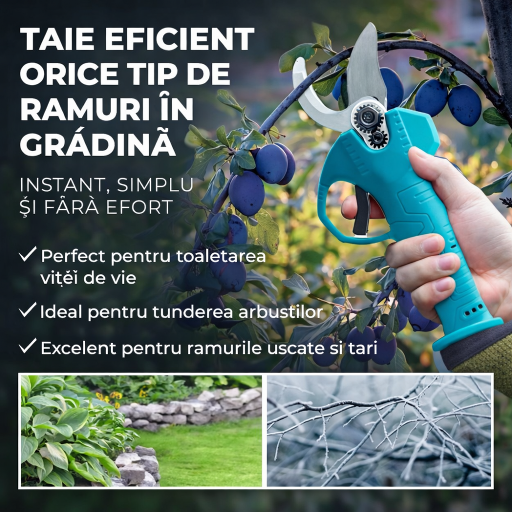 Foarfeca Electrica de Gradina OKBOONS™, 48V, 2 Acumulatori, Unghi Reglabil de Taiere