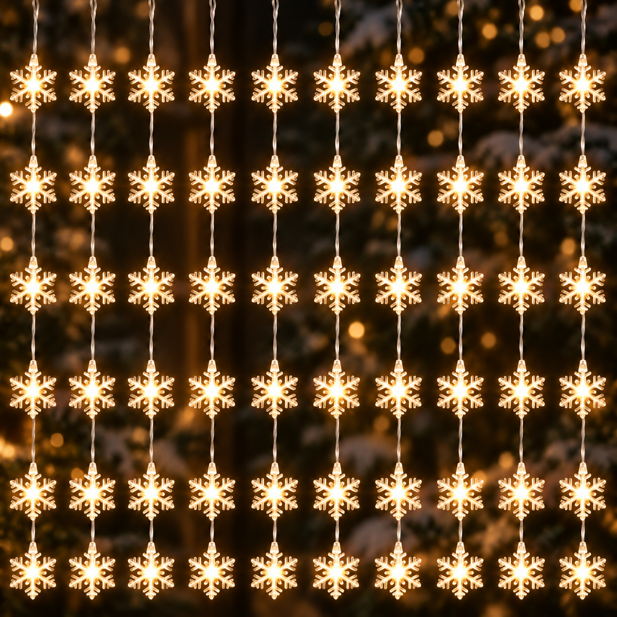 Instalație de Crăciun Tip Perdea Luminoasă cu 60 de Fulgi de Nea LED, 3m x 1m, 10 Fire cu Câte 6 Fulgi, Interconectabilă