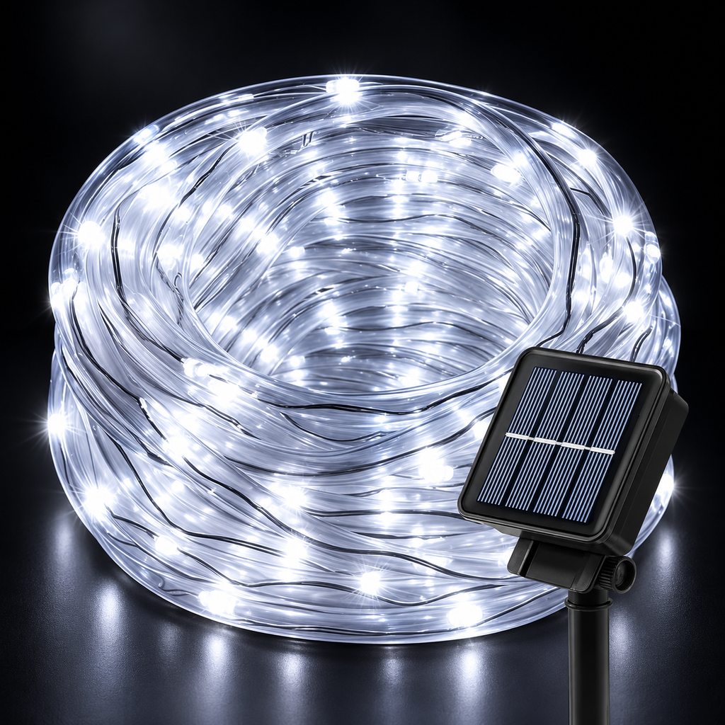 Furtun luminos LED cu incarcare solara, 10 Metri, Alb Rece