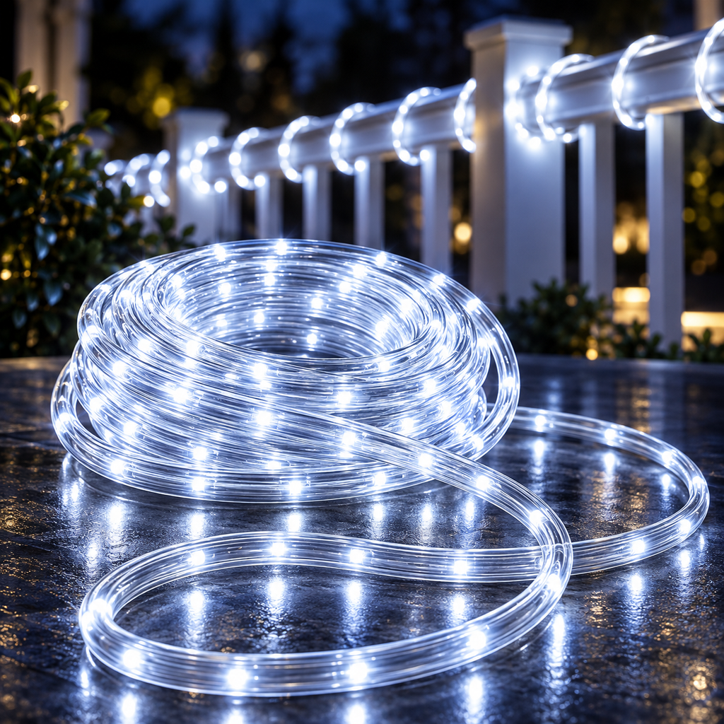Furtun luminos LED cu incarcare solara, 10 Metri, Alb Rece