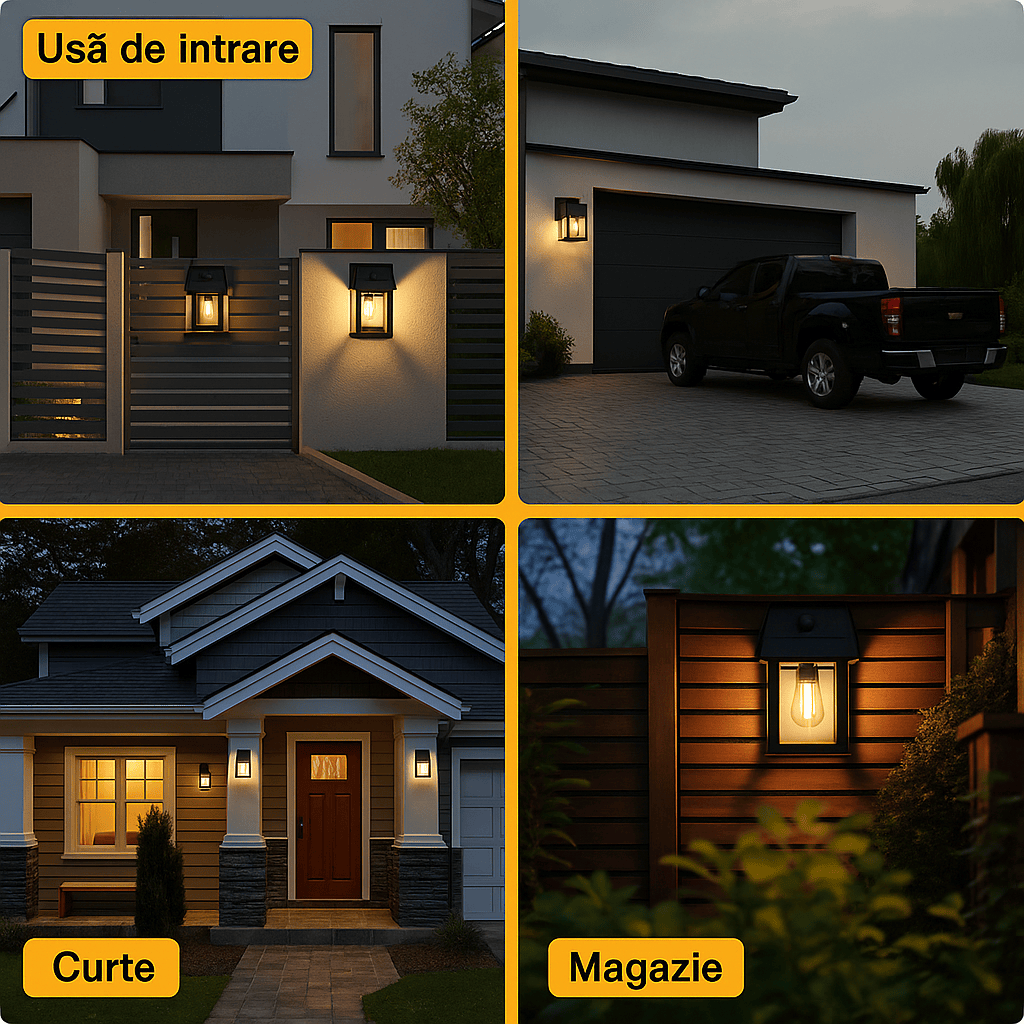 Lampa Solara Vintage de exterior, Senzor de mișcare, 3 moduri de lumină, Negru
