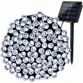 Instalatie solara decorativa, Exterior, Incarcare solara, 30 m, 100 LED-uri, Alb Rece
