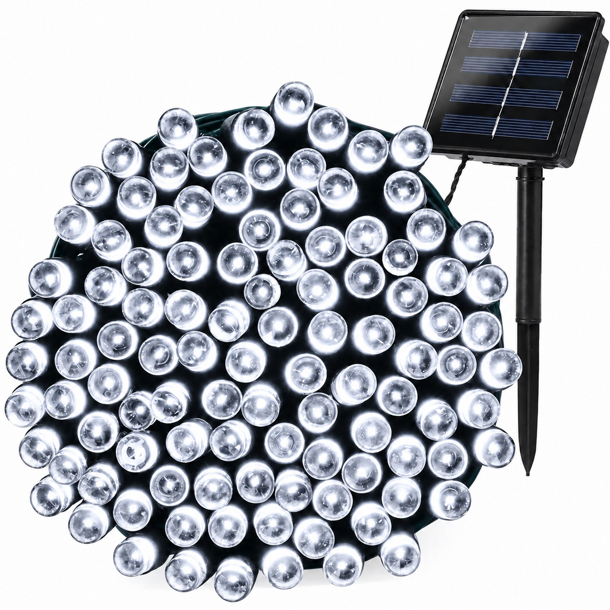 Instalatie solara decorativa, Exterior, Incarcare solara, 30 m, 100 LED-uri, Alb Rece