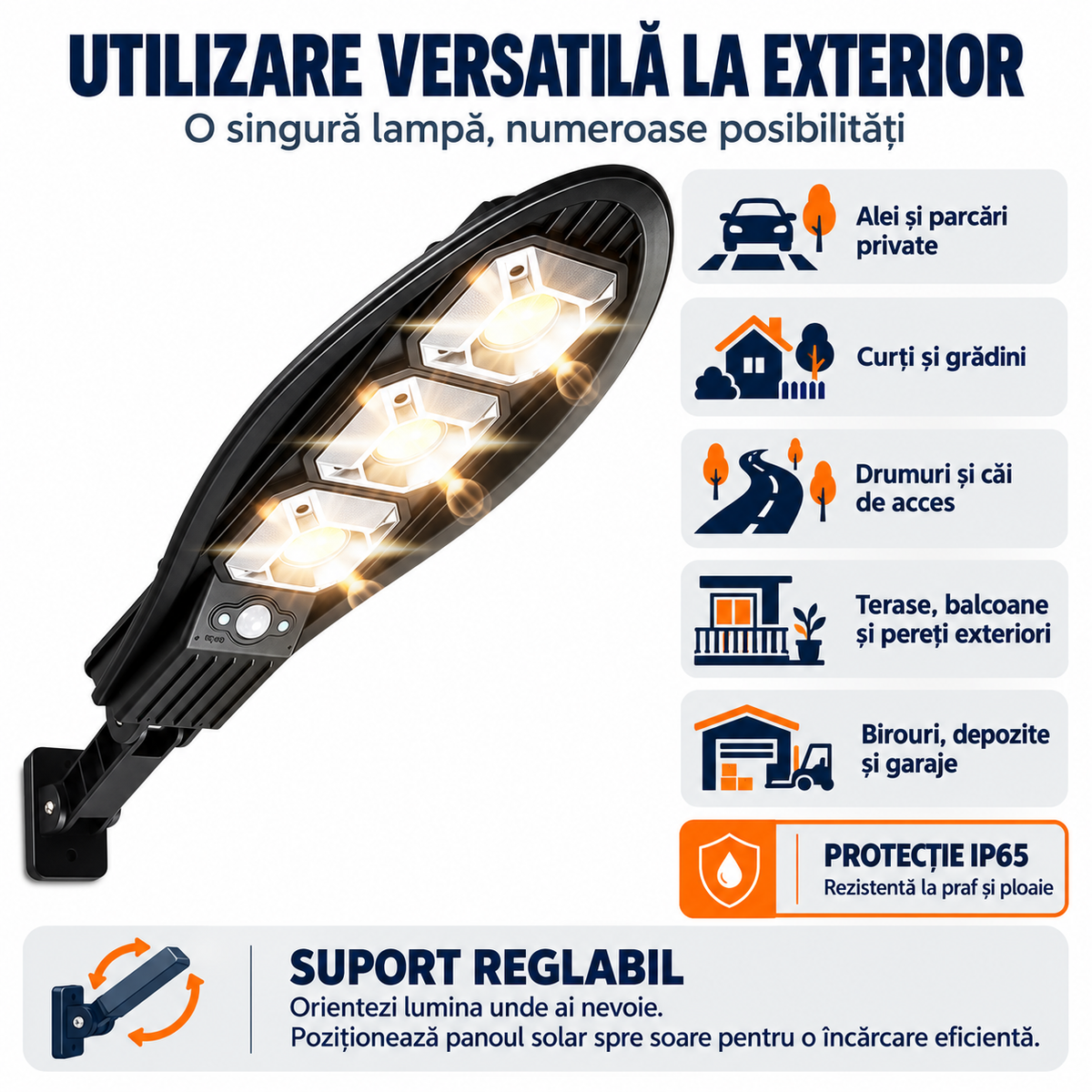 Lampa Stradala VISURON™ 180W, Incarcare Solara, 49 CM