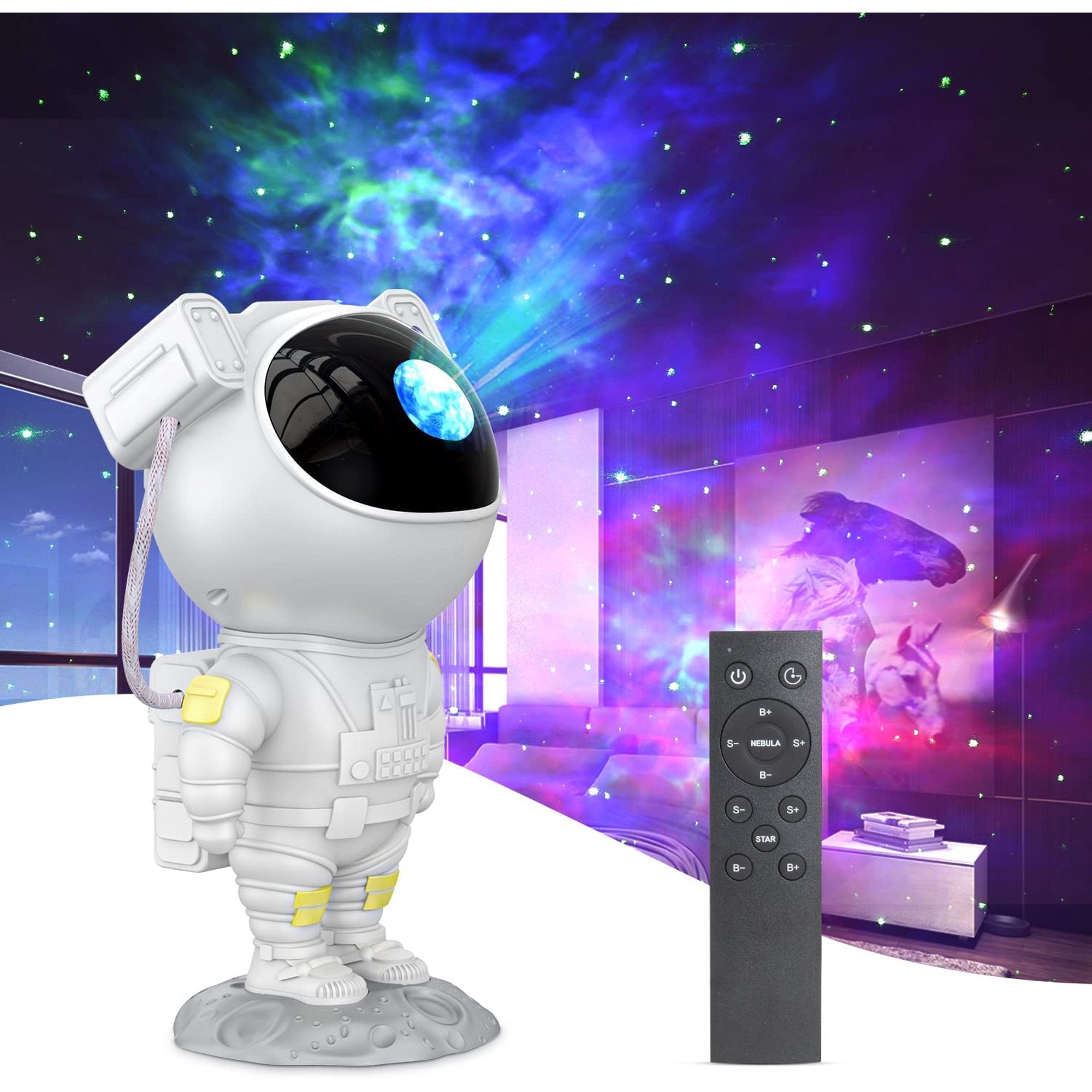 Proiector de stele in forma de astronaut LED, Lampa de veghe pentru copii, reglare 360, Alb