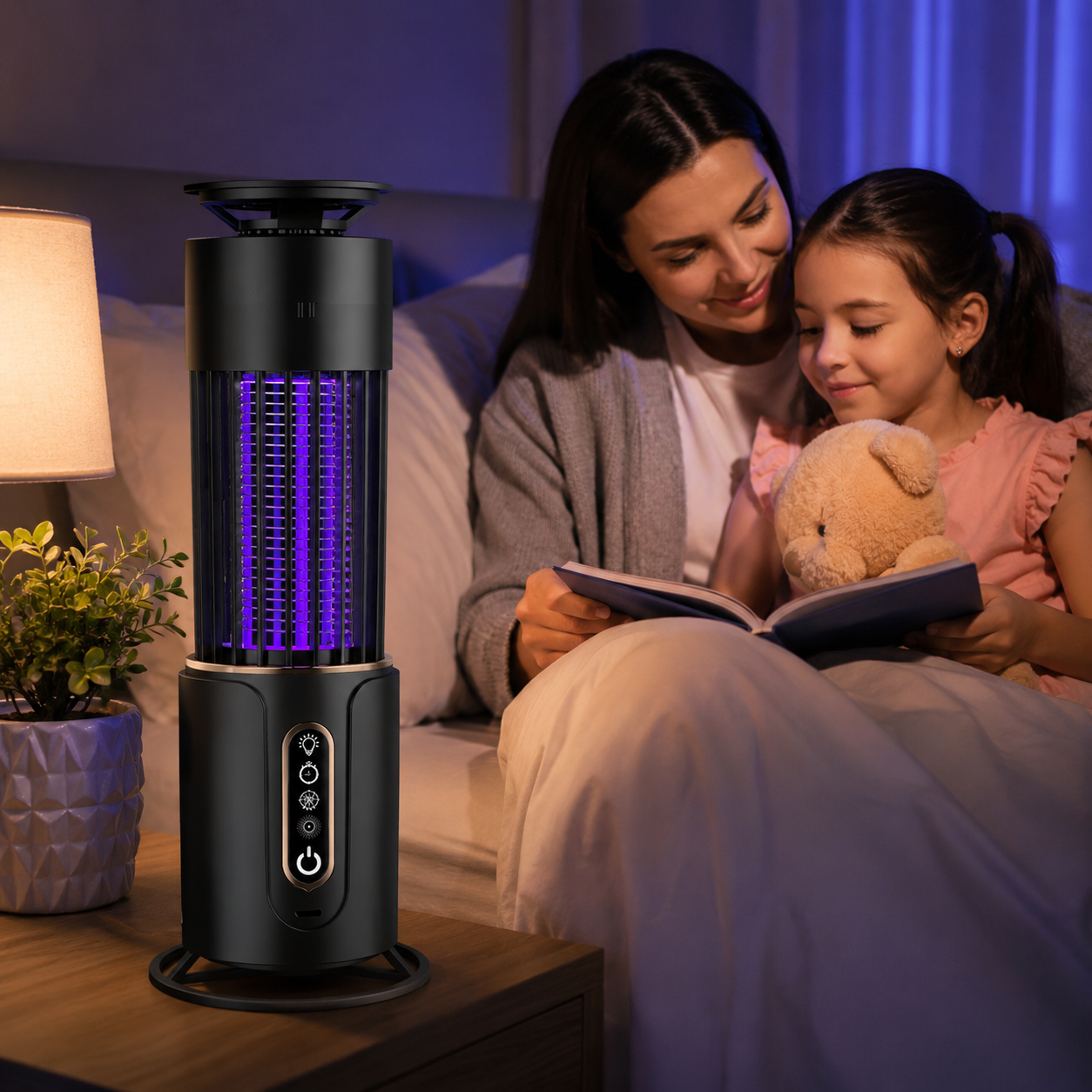 Lampa UV Anti Insecte 2 in 1 cu Acumulator Reîncărcabil, Anti Țânțari și Muște, Funcție Lampă de Veghe, USB Type-C, Portabilă