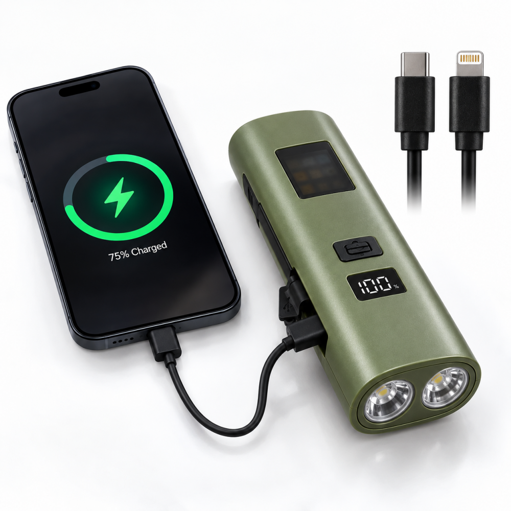 Lanternă Reîncărcabilă Power Light PBL-3000, 600 lm, Powerbank 3000 mAh, USB Type-C, Afișaj Baterie, Suport Bicicletă