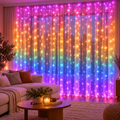 Instalatie decorativa cu telecomanda, Tip Perdea Luminoasa cu fir de cupru, 3m X 3m, 300 LED, 8 Moduri, Multicolor