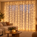 Instalatie decorativa cu telecomanda, Tip Perdea Luminoasa cu fir de cupru, 3m X 3m, 300 LED, 8 Moduri, Alb Cald
