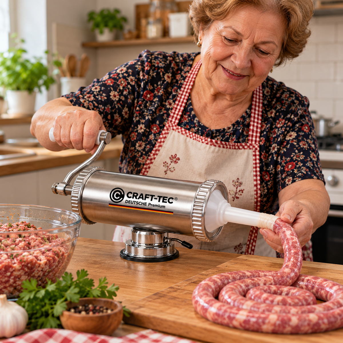 Aparat Profesional de Făcut Cârnați,  Capacitate 2.5 KG, Inox, Prindere cu Ventuză, 3 Pâlnii Incluse