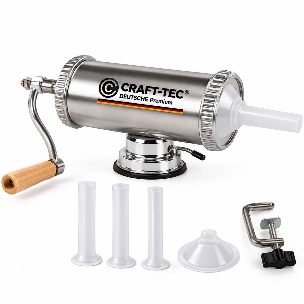Aparat Profesional de Făcut Cârnați,  Capacitate 2.5 KG, Inox, Prindere cu Ventuză, 3 Pâlnii Incluse