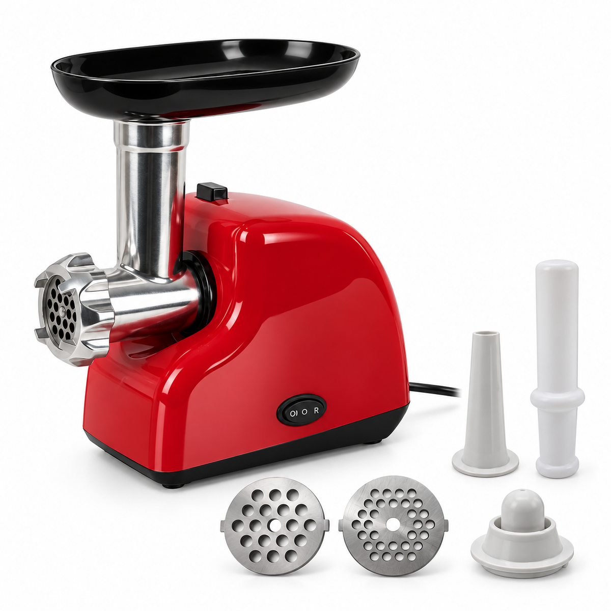 Mașină de Tocat Carne Electrică, 3500W, 1.2 kg/min, 2 Site Inox, Funcție Reverse, Accesoriu Cârnați, Roșie