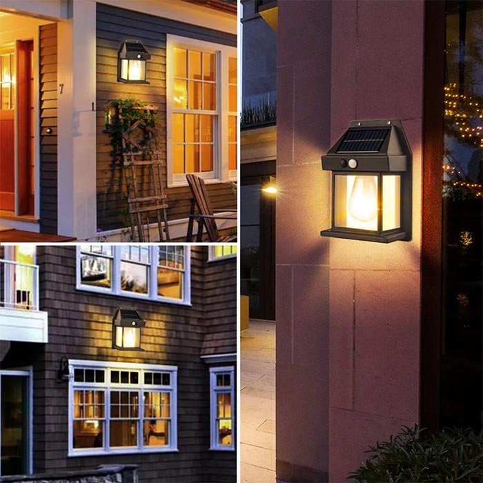 Set 6 x Lampa Solara Vintage de exterior, Senzor de mișcare, 3 moduri de lumină, Negru