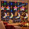 Instalație de Crăciun Tip Perdea, 3 m × 0,8 m, 4 Stele și 4 Semiluni cu Imprimeuri Festive, Multicolor