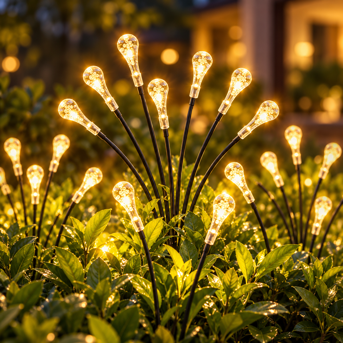 Set 4 x Lampa Solara Picaturi de Apa pentru Gradina, 8 LED-uri, 70 cm, Lumina Alb Cald