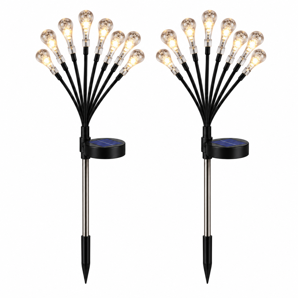 Set 2 Lămpi Solare de Grădină Tip Picături de Apă, 8 LED-uri/Lampă, 70 cm, IP65, Alb Cald