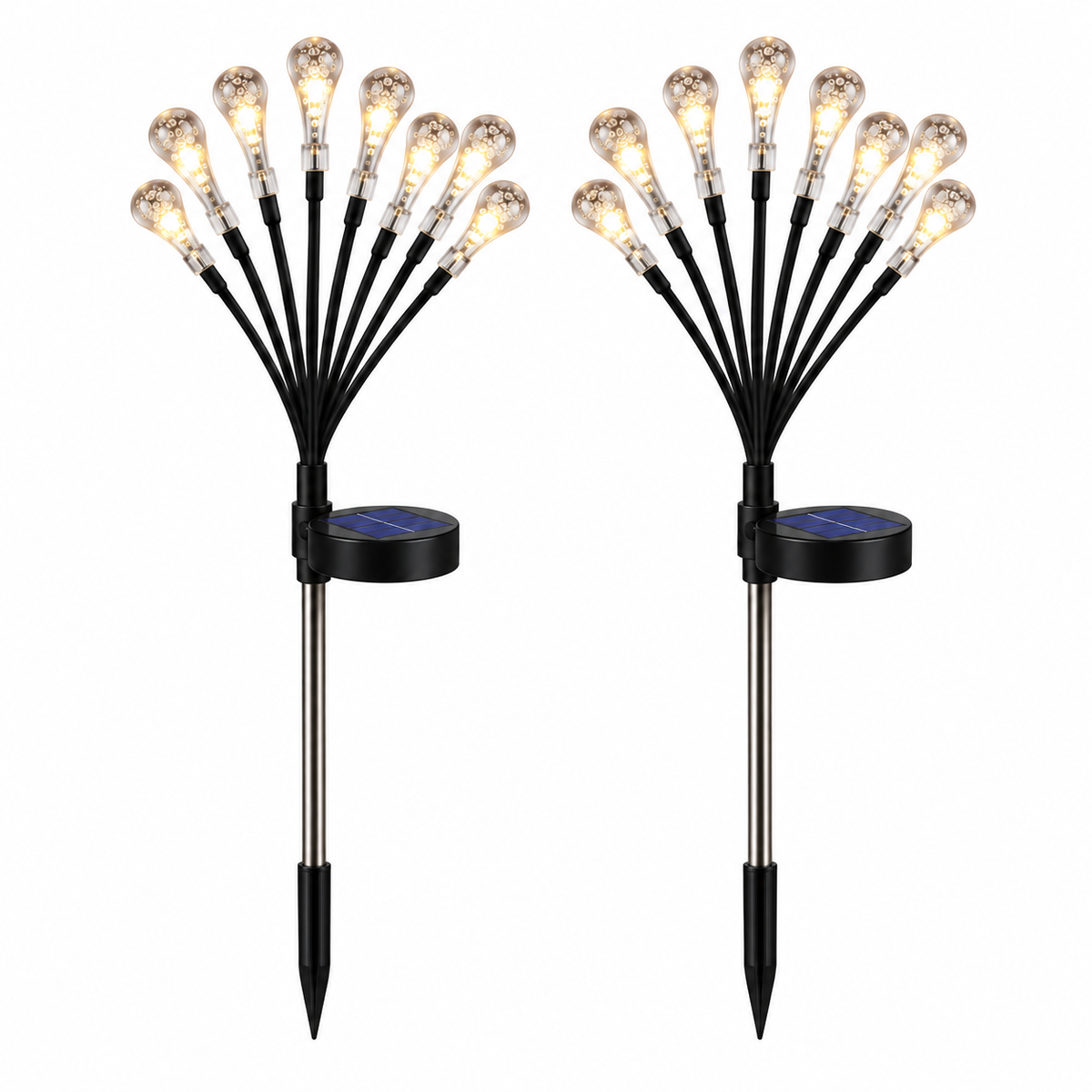 Set 2 Lămpi Solare de Grădină Tip Picături de Apă, 8 LED-uri/Lampă, 70 cm, IP65, Alb Cald
