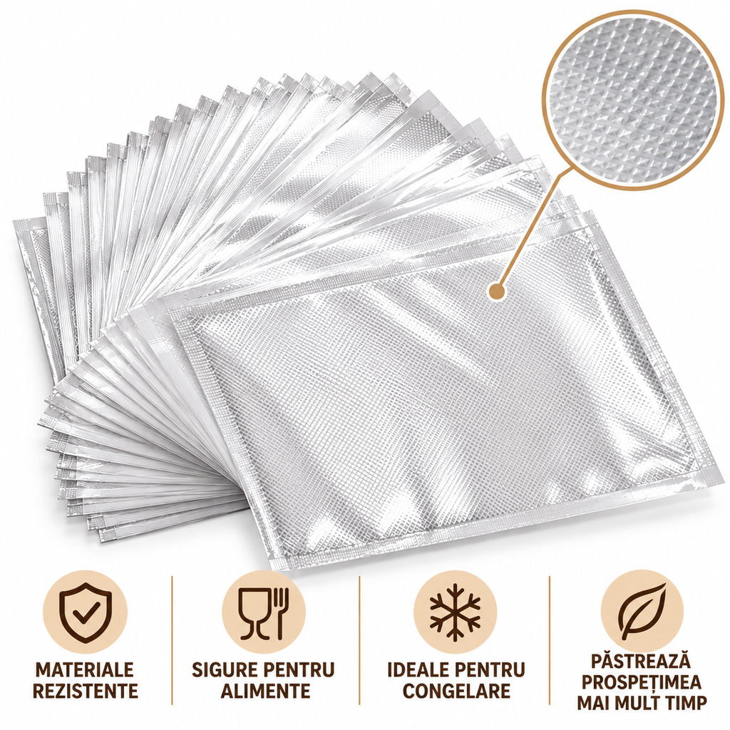 Set 100 Pungi Gofrate pentru Vidarea Alimentelor (20x30cm)