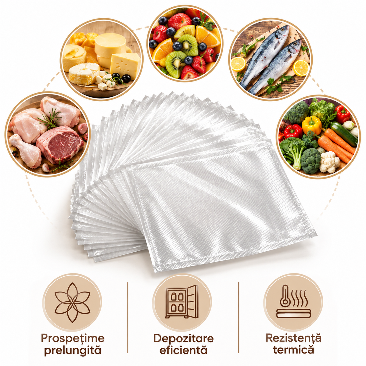 Set 100 Pungi Gofrate pentru Vidarea Alimentelor (20x30cm)