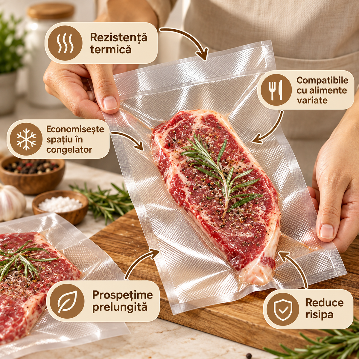 Set 100 Pungi Gofrate pentru Vidarea Alimentelor (20x30cm)