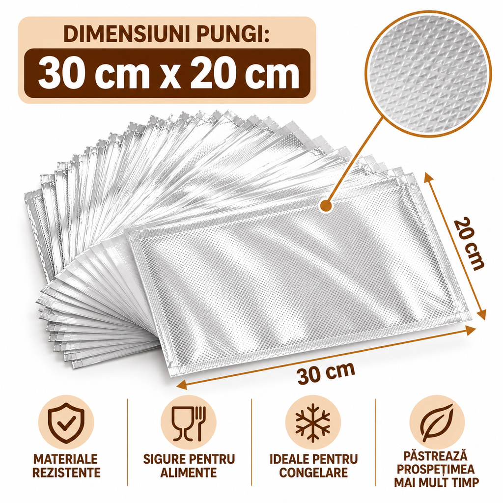 Set 100 Pungi Gofrate pentru Vidarea Alimentelor (20x30cm)