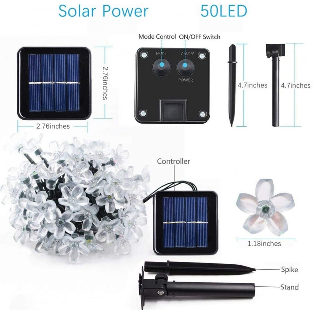 Instalatie solara decorativa, Flori de Cires, Exterior, Incarcare solara, 5m, 20 LED-uri, Multicolor