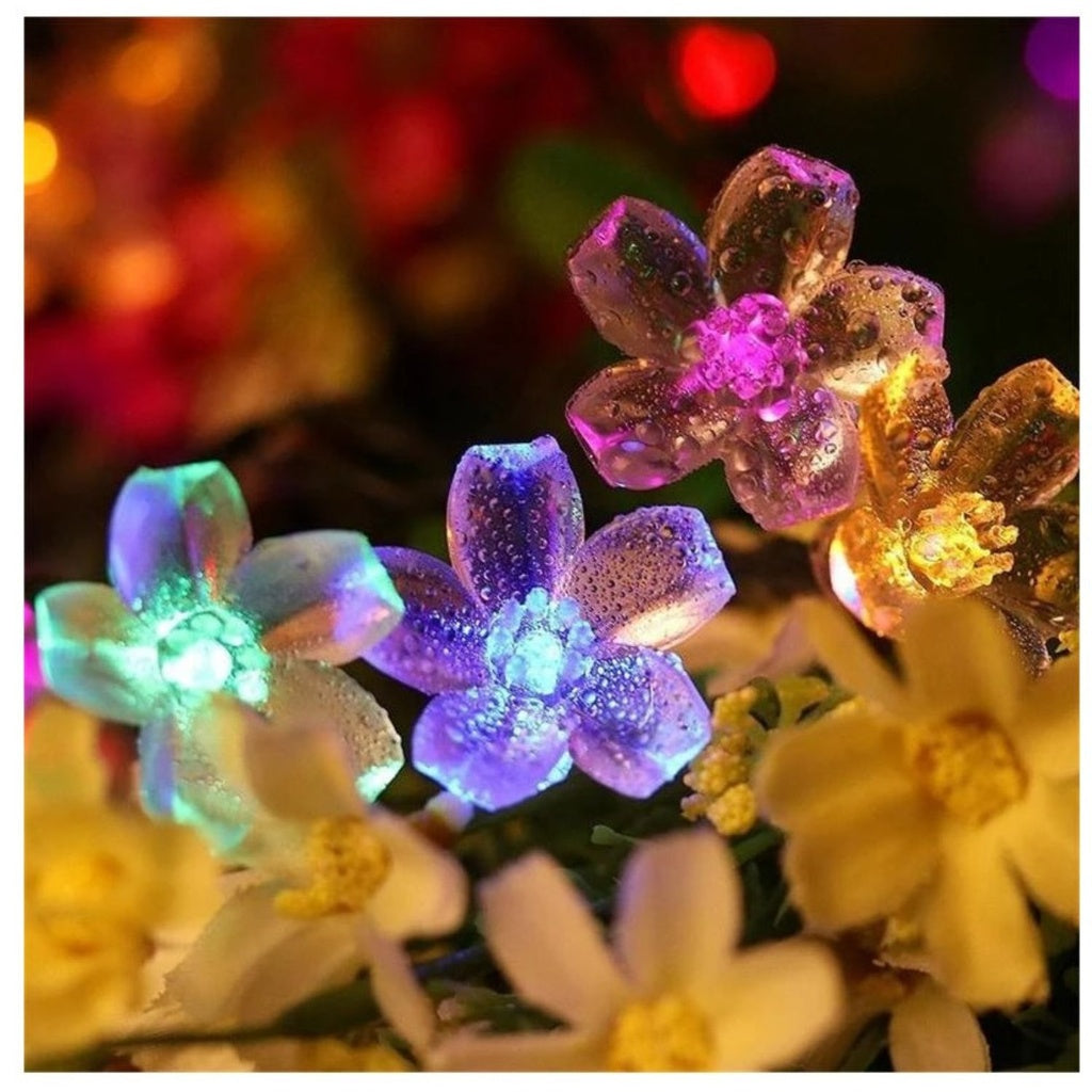Instalatie solara decorativa, Flori de Cires, Exterior, Incarcare solara, 5m, 20 LED-uri, Multicolor