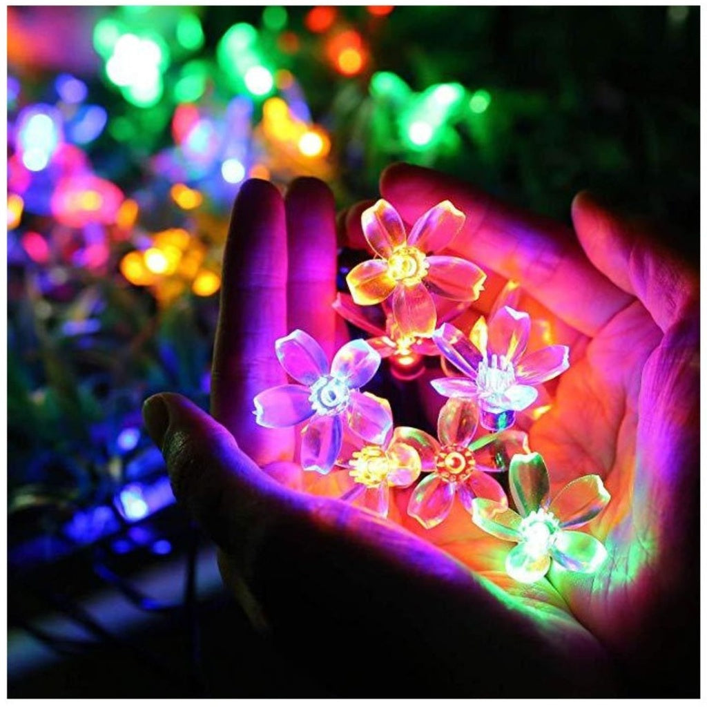 Instalatie solara decorativa, Flori de Cires, Exterior, Incarcare solara, 5m, 20 LED-uri, Multicolor