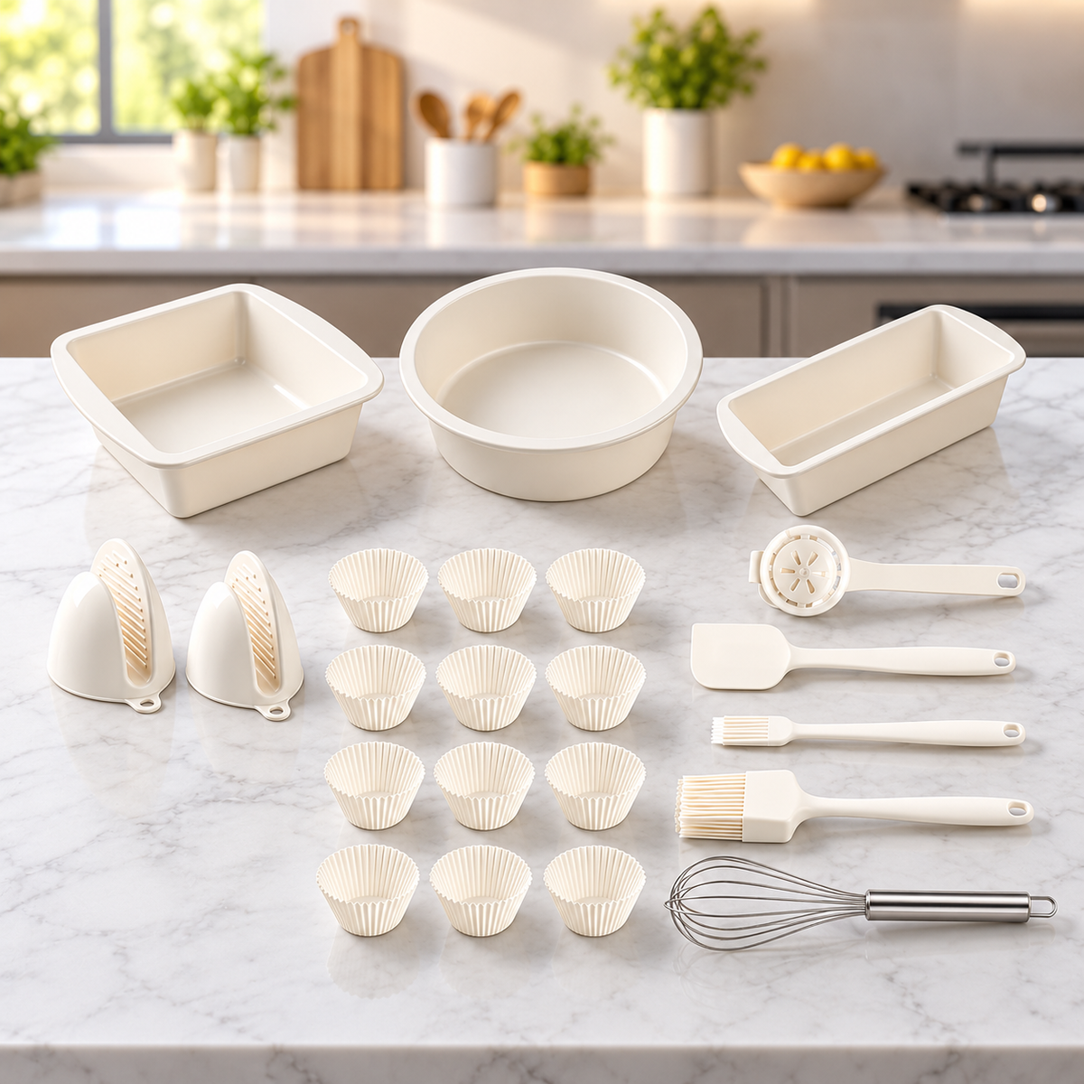 Set Premium pentru Copt 22 Piese, Forme și Ustensile din Silicon Alimentar, Antiaderente, pentru Prăjituri, Checuri, Bri