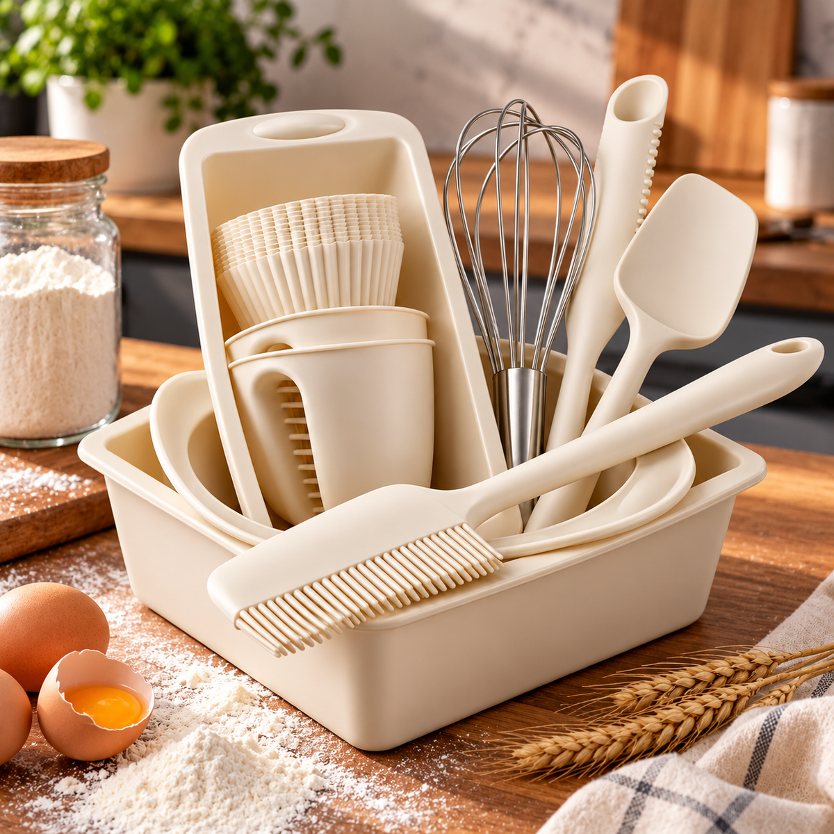 Set Premium pentru Copt 22 Piese, Forme și Ustensile din Silicon Alimentar, Antiaderente, pentru Prăjituri, Checuri, Bri