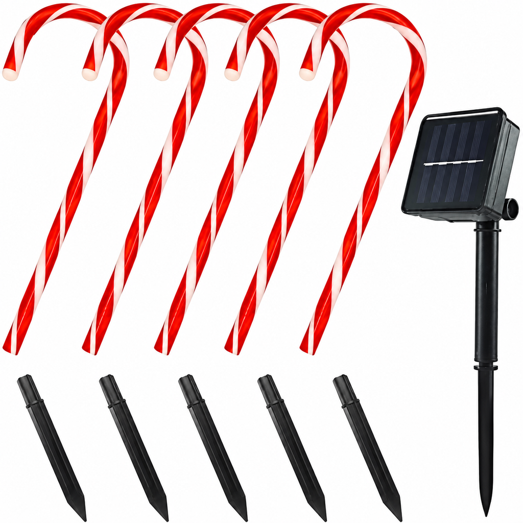 Set 5 Acadele decorative luminoase cu incarcare solara, 40 cm, Alb Cald