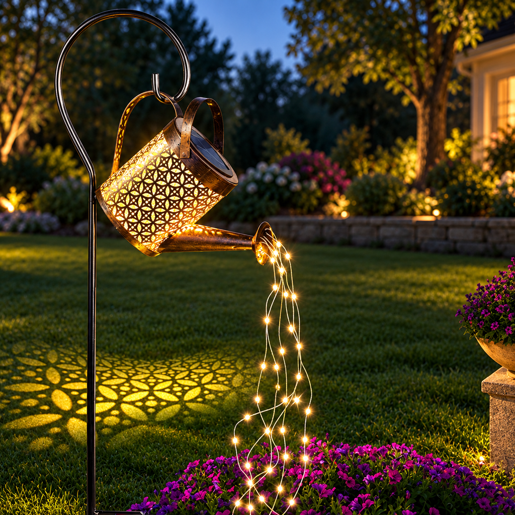 Lampă Solară LED Tip Stropitoare, Fier Forjat, Design Retro, Proiectie Lumină Caldă, 80cm