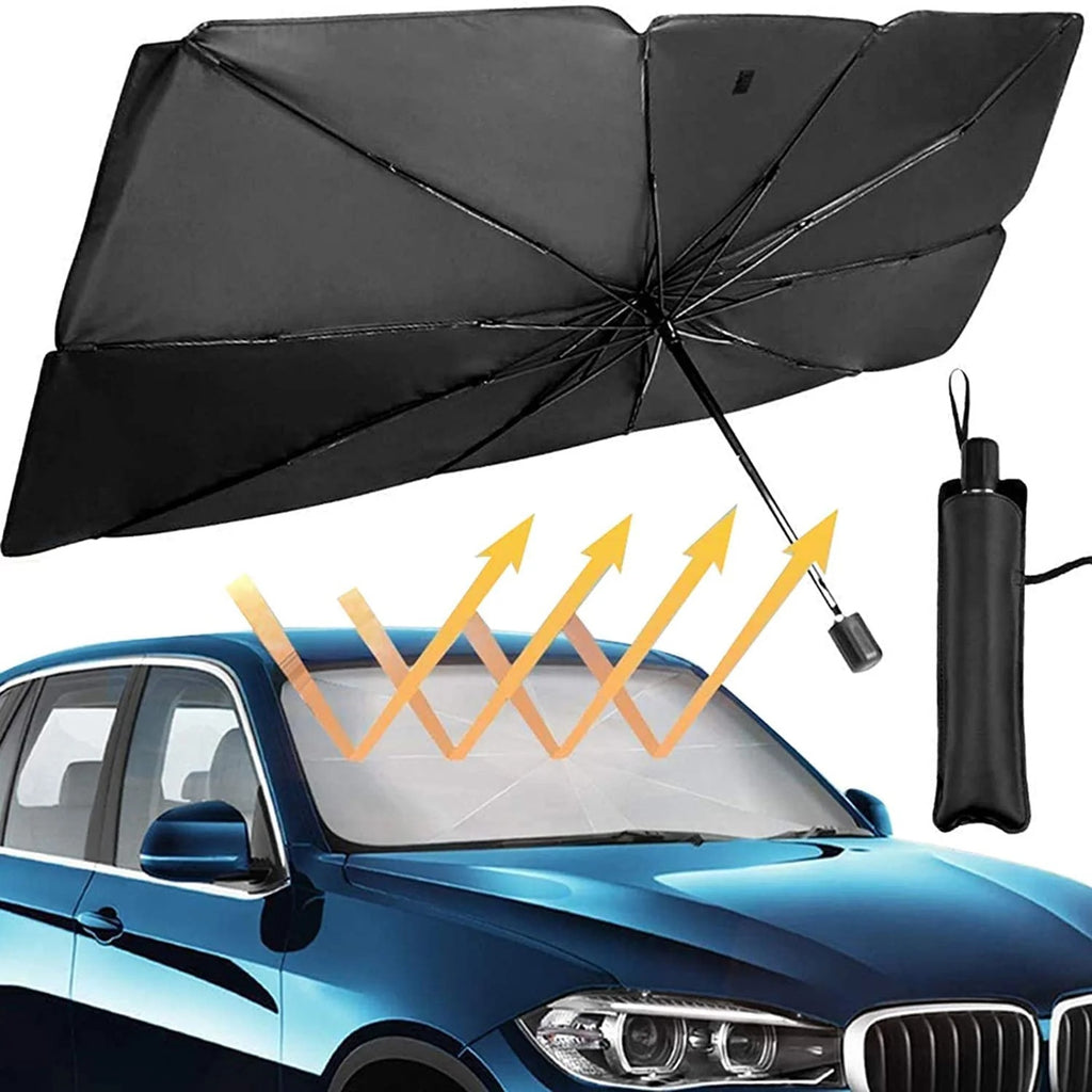 Parasolar parbriz tip umbrela, pliabil, protectie UV, 400g, 130 x 75 cm, gri/negru