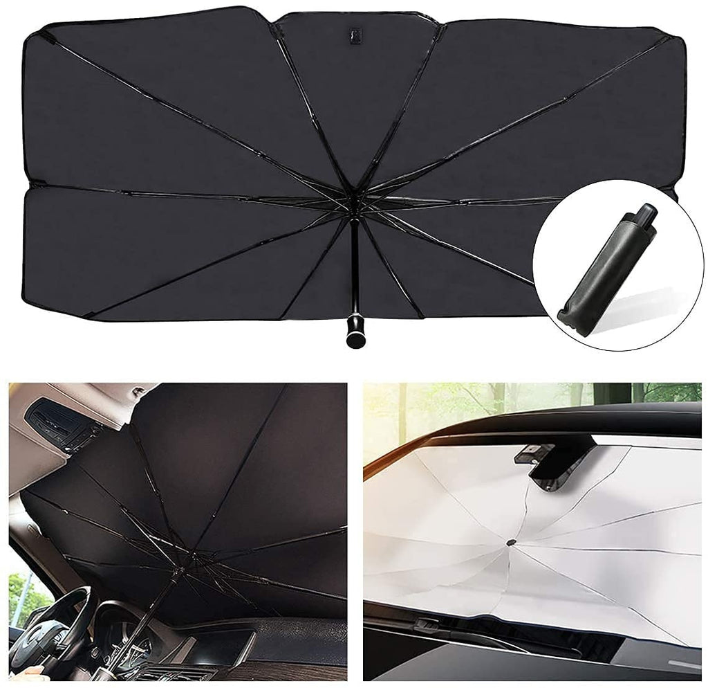 Parasolar parbriz tip umbrela, pliabil, protectie UV, 400g, 130 x 75 cm, gri/negru